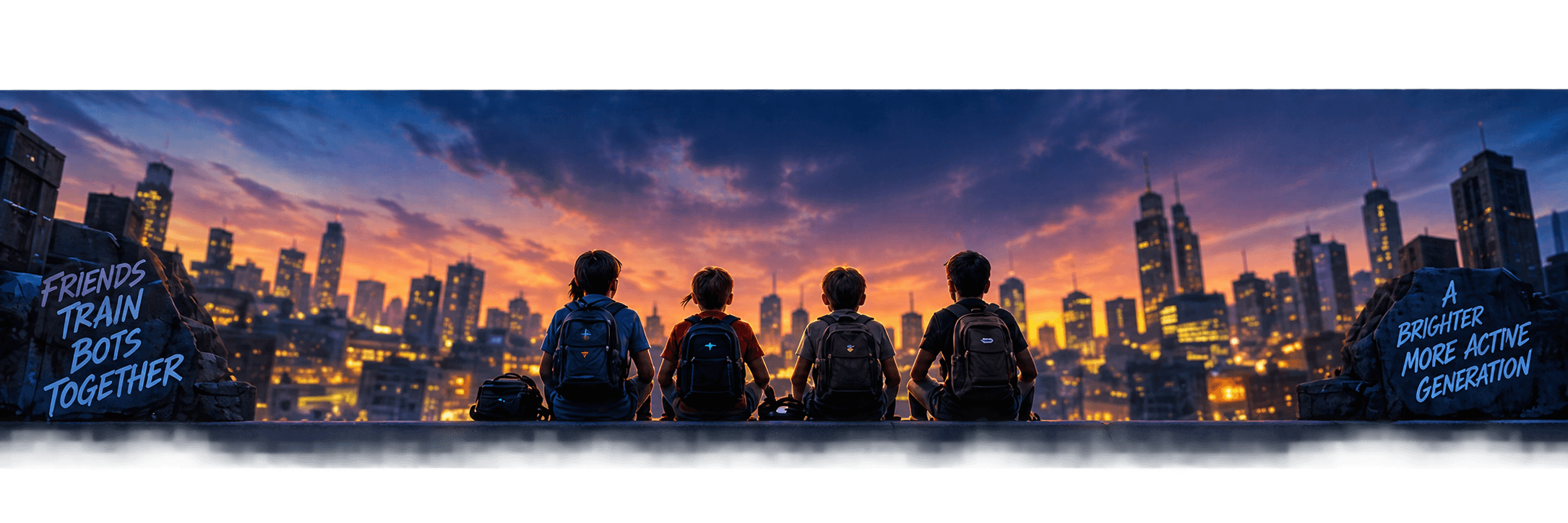 Friends and their WristBots overlooking the city