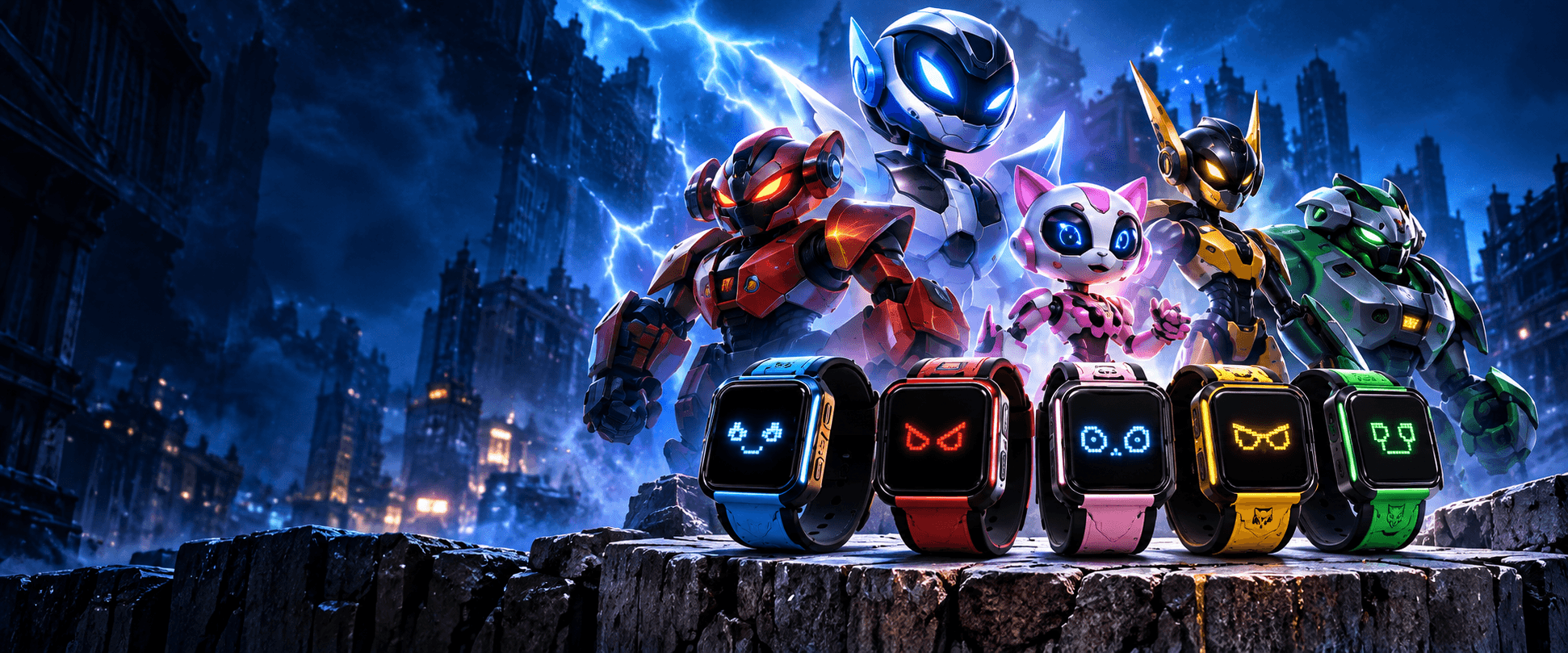 Five WristBots and their evolved robot forms