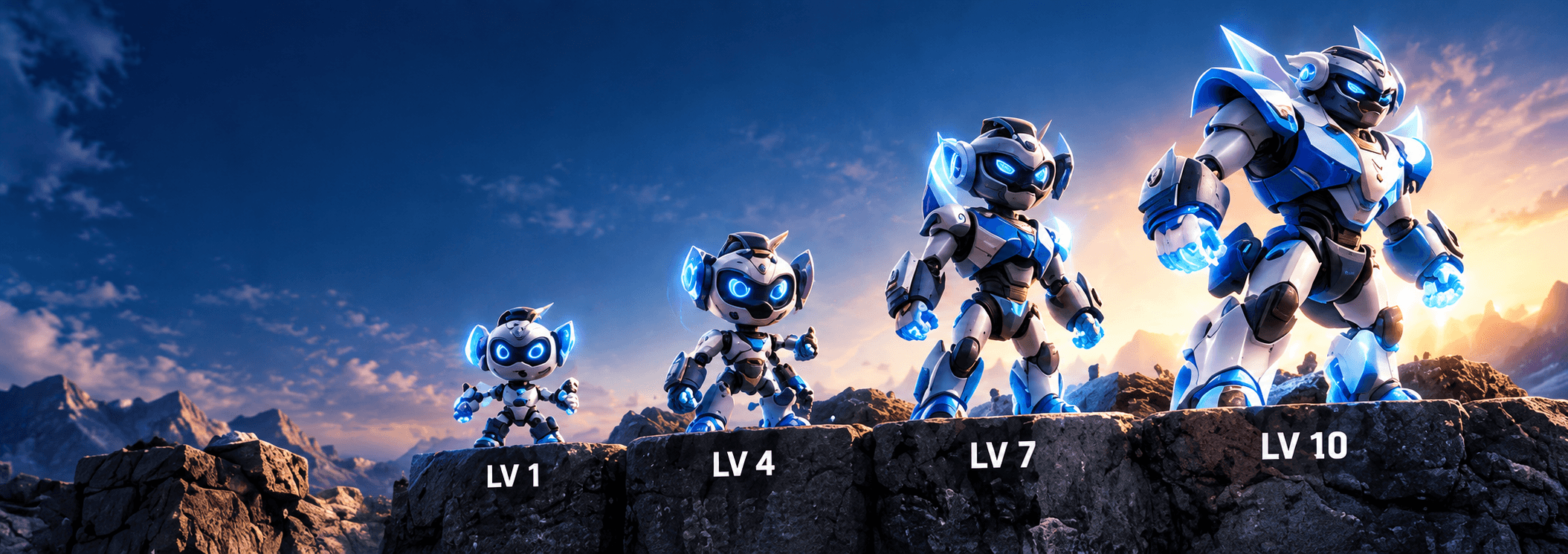 A WristBot evolving from level 1 to level 10