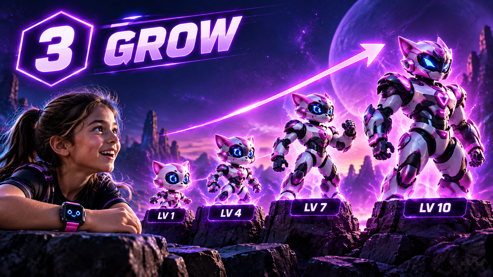 03 Grow. It evolves with you, from LV 1 to LV 10.