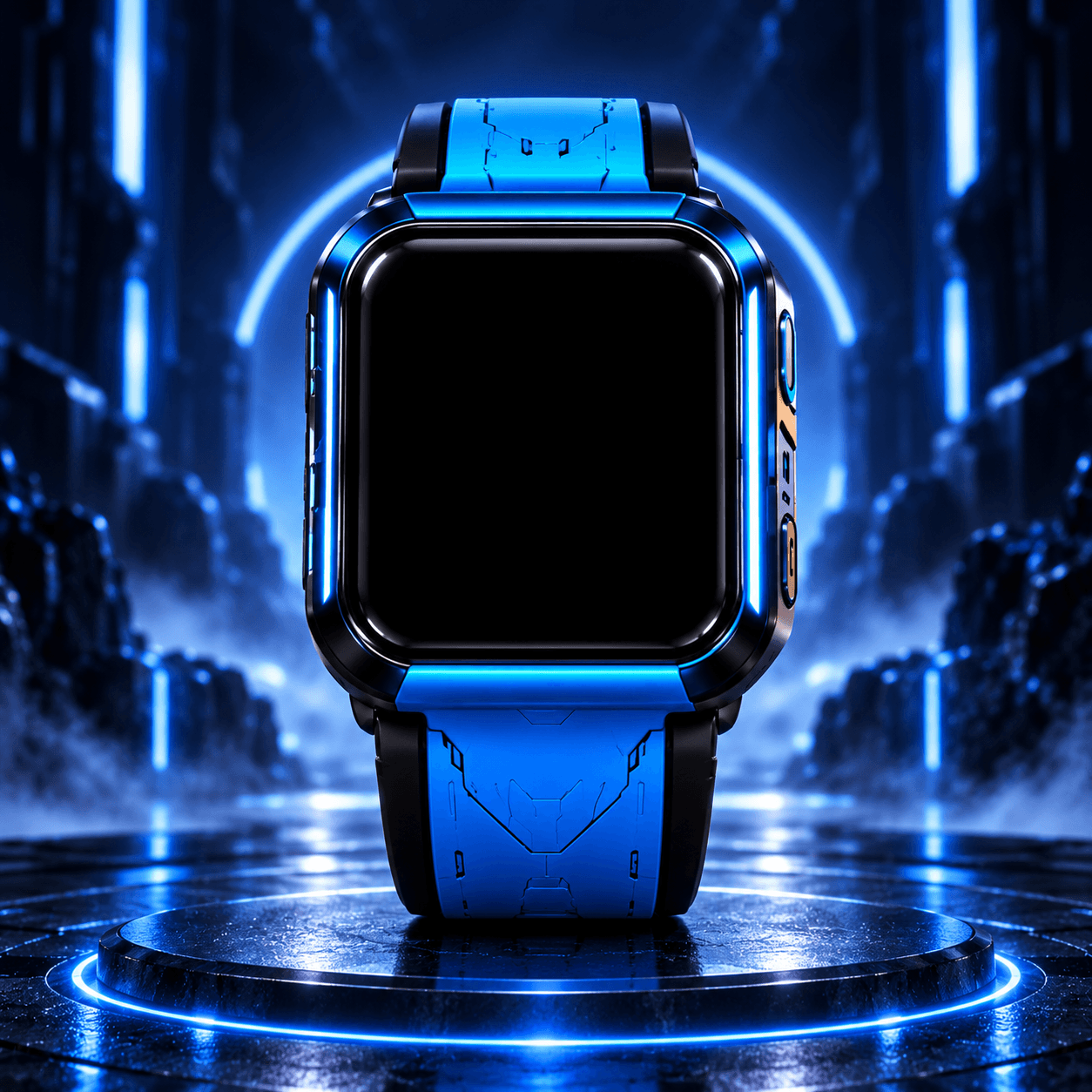 Front-facing Rex WristBot in dark graphite with cyan trim
