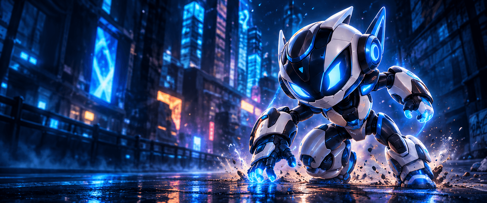 Rex, a level six WristBot, in a futuristic city