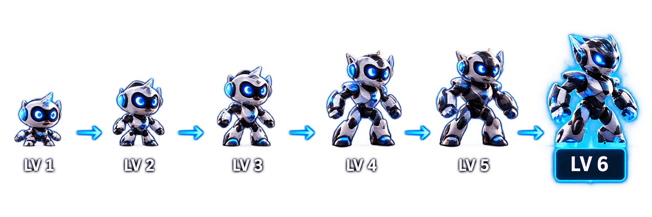 Rex's evolution from level 1 to level 6