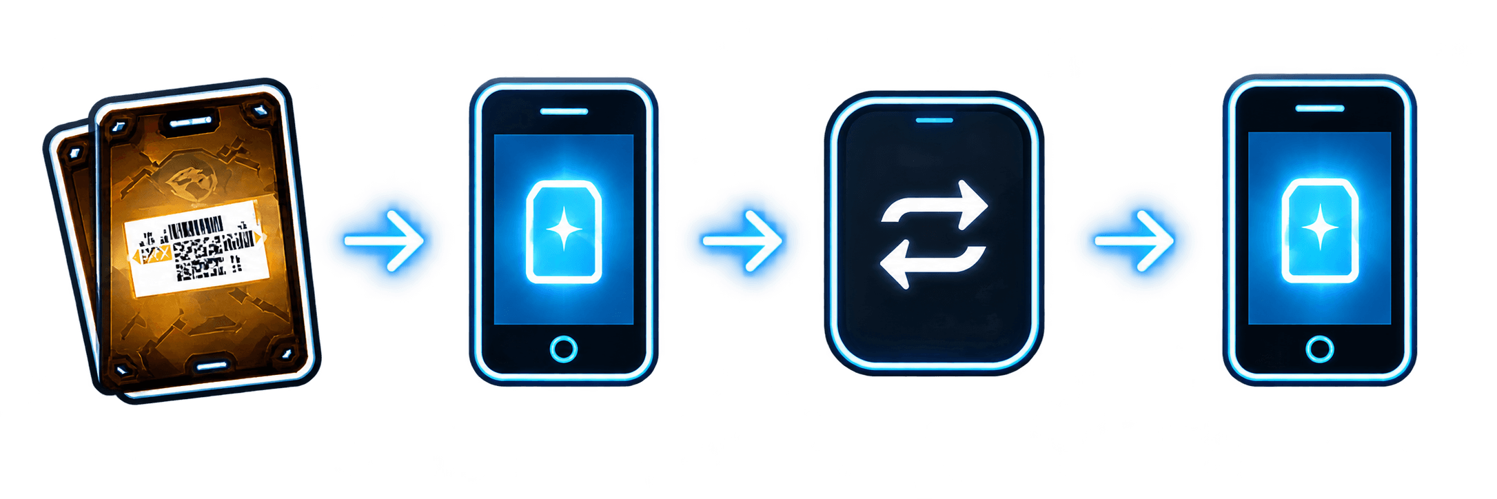 A card moving from one trainer's app to another through a trade